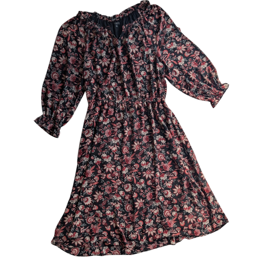 Talbots Bracelet Sleeve Elastic Waist Autumn Garden Feminine Midi Dress Sz Small